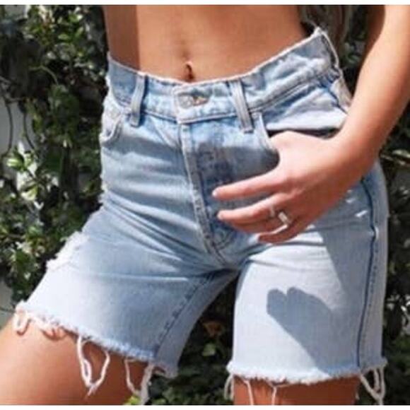 Revice (Revolve) 90s Cutoff High Waisted Jean Shorts Distressed Raw Hem Size 27 - Picture 5 of 13